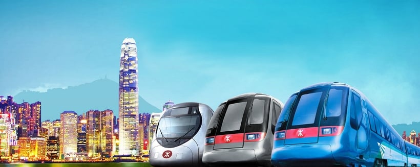 Illustration of MTR trains in Hong kong background